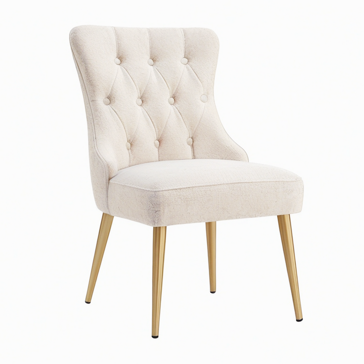 Chaise de salle à manger 60 x 65 x 95 cm en tissu écru pieds métalliques dorés capitonnée