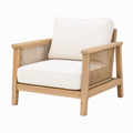 Fauteuil 75 x 80 x 80 cm en bois beige et naturel avec accoudoirs tressés style contemporain