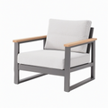 Fauteuil de jardin 78 x 75 x 82 cm métal noir bois naturel tissu gris contemporain