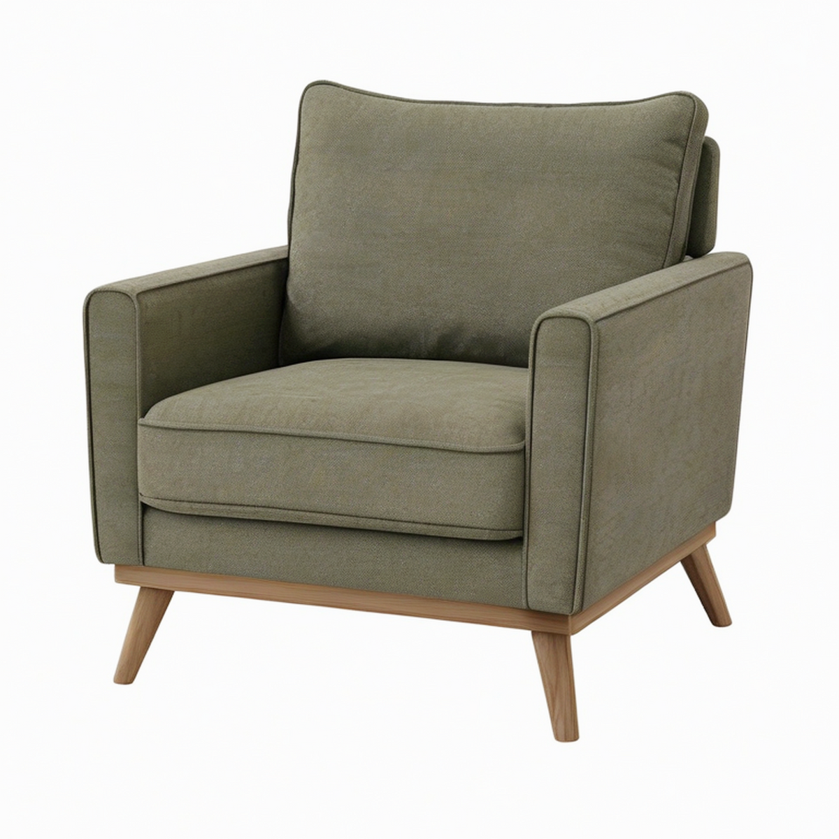 Fauteuil 82 x 85 x 90 cm textile vert kaki pieds en bois style moderne